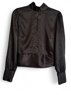 Musier Paris Black Satin Long-Sleeve Blouse